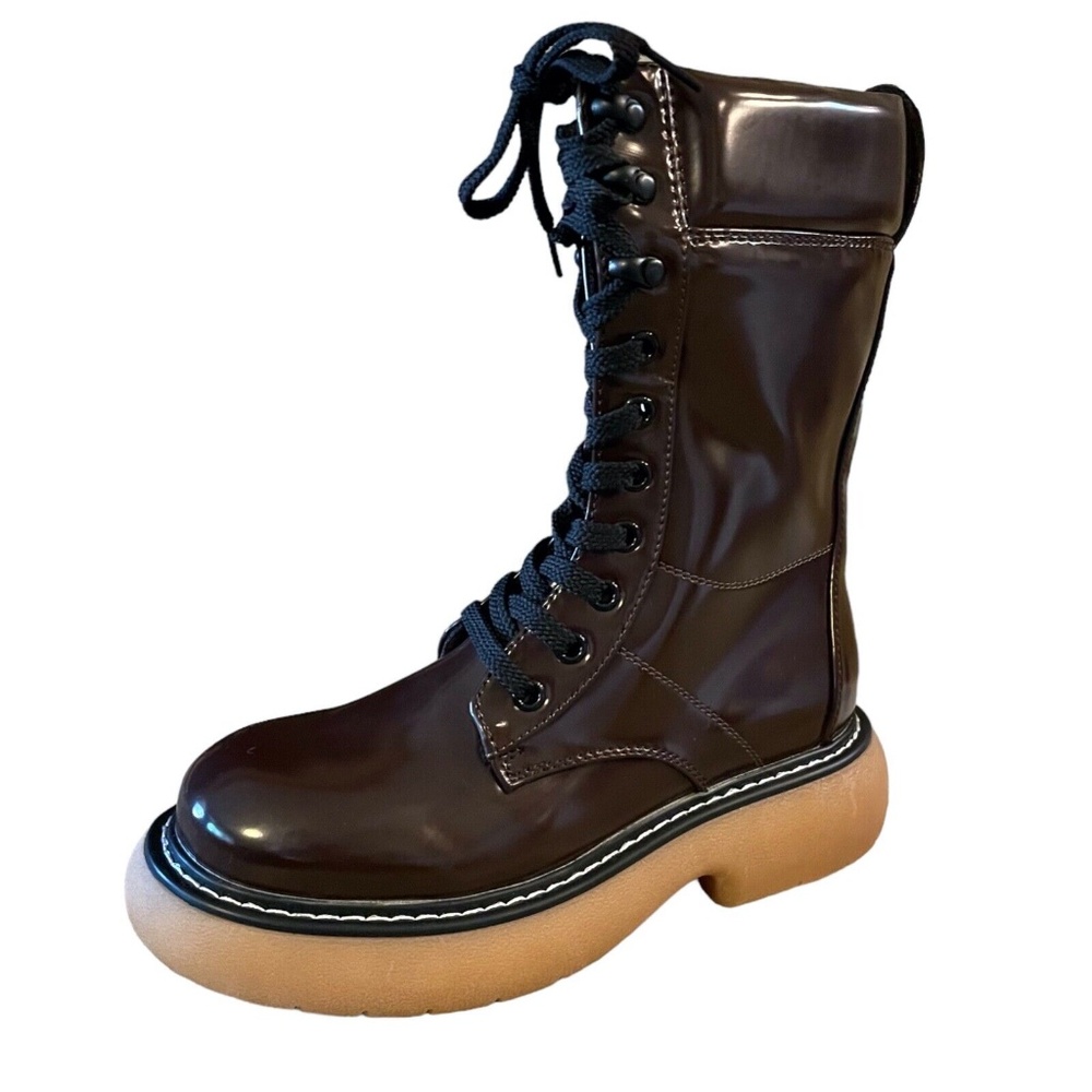 Dream Pairs Girls Lace Up Chunky Platform Boots Size 5.5 Brown Side Zip‎